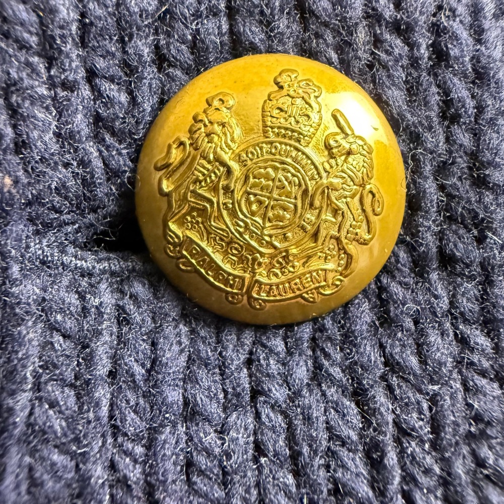 Ralph Lauren Cardigan Womens Medium Navy Blue Military Gold Crest Button Shawl - Picture 5 of 6